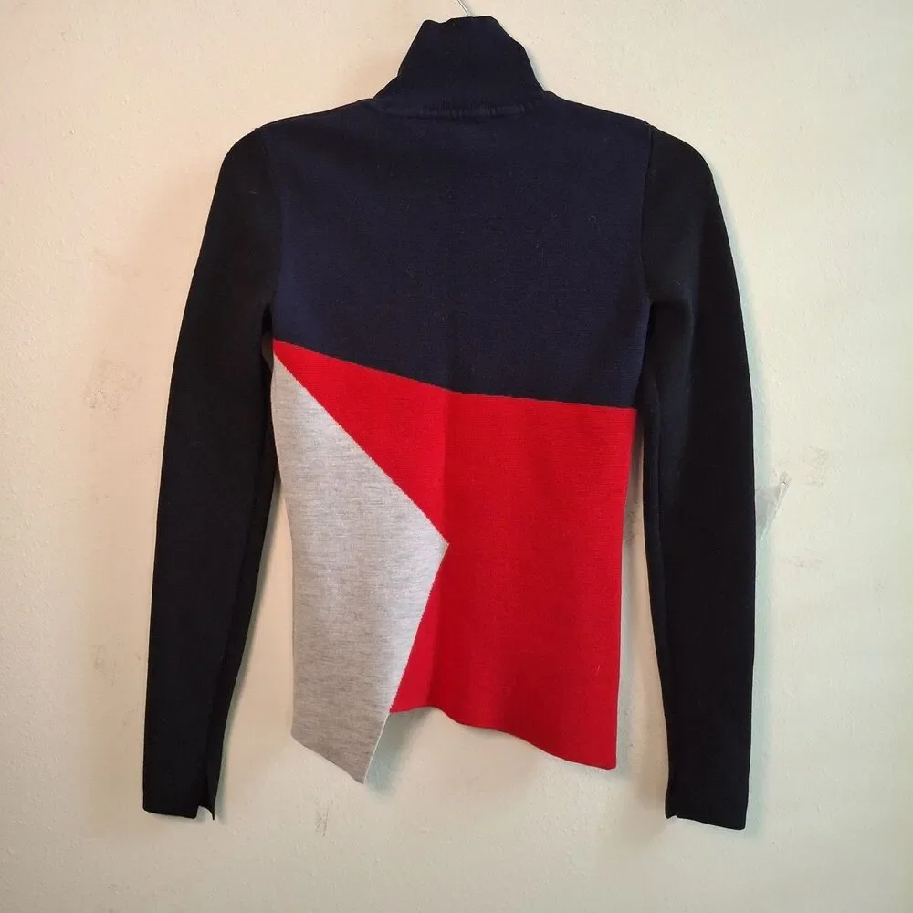 Diane von Furstenberg Colorblock Turtleneck Knit Sweater Women XS Fit Asymmetric